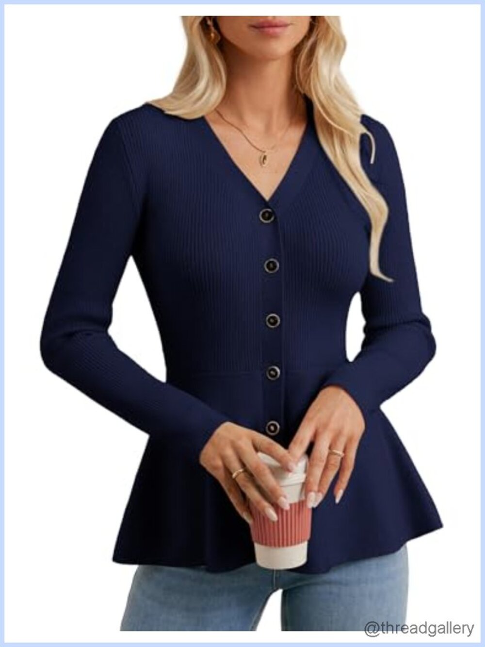 Long Sleeve Button Up Cardigan Peplum Knit Blazer Business Casual Top